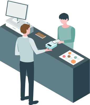 レジで会計をする男性のイラスト